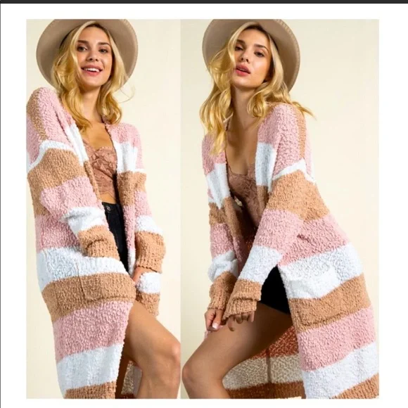 NEW Long Popcorn Texture Colorblock Pocket Cardigan S/ML - Picture 1 of 8